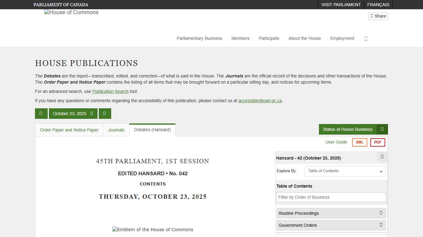 Debates (Hansard) No. 42 - October 23, 2025 (45-1) - House of Commons of Canada
